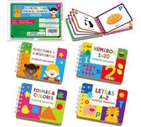 Lot de 4 mini livres d'apprentissage en espagnol, imprimé recto-verso, alphabet de A à Z, chiffres 1 à 20, sentiments et émotions, formes et couleurs, outil éducatif précoce pour enfants