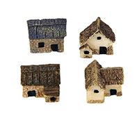Lot de 4 mini maisons miniatures en pierre pour jardin de fées - Accessoires de décoration de jardinage utiles