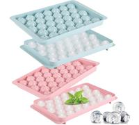 Lot de 4 mini moules à glaçons ronds avec couvercle - Petit moule à glaçons pour congélateur - En silicone - Avec couvercle - Pour 132 pièces - Pour bière, café, jus - Bleu/rose