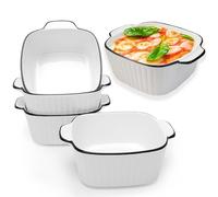 Lot de 4 Mini Plats à Gratin Carrés en Céramique de 400 ML, 14,9x11,5x5,7 CM Plats de Cuisson Carrés, Mini Plats à Gratin en céramique avec Poignées, Céramiques Plats de Cuisson, four et Micro Ondes