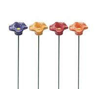 Lot de 4 mini Pollinator Handmade en céramique | 5 x 5 x 22 cm 128 g Colorful Flower Bee Butterfly Bird Bath | Outdoor Garden Stake Art Decor Gift For Nature Lovers