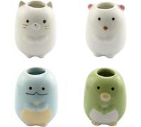 Lot de 4 mini porte-brosses à dents en céramique avec motif animal mignon pour salle de bain