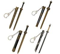 Lot de 4 mini porte-clés Katana chinois antique en métal avec mini épée extractible en forme d'épée, doré, UNIFORM Taille