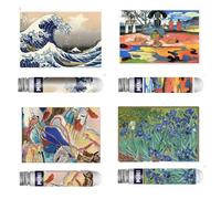 Lot de 4 mini puzzles, 150 pièces, dimensions 10 x 15 cm, Hokusai, Van Gogh, Kandinsky, Gauguin - Puzzle de poche pour adultes et garçons, parfait pour voyager ou cadeau