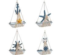 Lot de 4 Mini voiliers en Bois pour décoration de la Maison Nautique