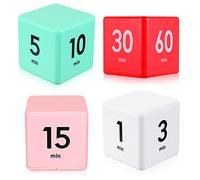 Lot de 4 minuteurs cubiques avec capteur de gravité pour enfants, minuterie de cuisine, minuterie pour la gestion du temps, étude à domicile, 1, 3, 5, 10 minutes et 15, 20, 30, 60 minutes (blanc, rouge, rose, vert)