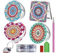 Lot de 4 miroirs de poche à peinture diamant 5D à faire soi-même, peinture diamant personnalisée, miroir de voyage pliable, ensemble de miroirs compacts, pour filles, femmes