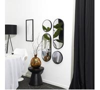 HOME DECO FACTORY - HD0401 Ensemble de 4 Miroirs Décoratifs Ronds et Ovales - Design Géométrique Moderne, Encadrement Noir Élégant, Taille Variée, Couleur Noir