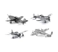 Lot de 4 mod?les d'avion d?coup?s au laser 3D Metal Earth : Avro Lancaster Bomber Mitsubishi Zero F4U Corsair P51 Mustang