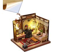 Lot de 4 modèles de maison de poupée miniature en bois 3D pour décoration de maison de poupée - Art chinois - Bricolage - Cadeau d'anniversaire (chambre)