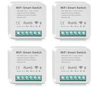 Lot de 4 modules d'interrupteur intelligent, Smart Home, Wi-Fi, Bluetooth, interrupteur sans fil, interrupteur à distance, convient pour interrupteur mural, compatible avec Alexa Echo, Smart Life et