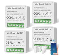 Lot de 4 modules d'interrupteur intelligents 1 voie - Compatible avec Smart Life - Mini modules DIY - Interrupteur intelligent - Interrupteur WiFi - Compatible avec Tuya, Alexa Echo, Google Home