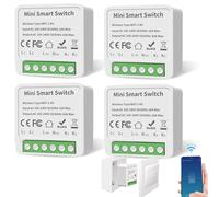 Lot de 4 modules d'interrupteur intelligents 2 voies - Interrupteur Wi-Fi Smart Life - Mini interrupteur Wi-Fi DIY compatible avec l'application Tuya, Alexa et Google Home - Conducteur neutre