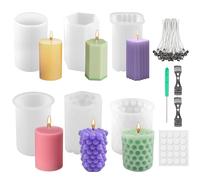 Lot De 4 Moule À Bougie Silicone, Moule Bougie Silicone, DIY Moule Silicone Bougie, Moule En Silicone Pour Bougie, Moules À Bougies En Silicone Avec Mèche De Bougie De 15CM, Pour Bougie Parfumée Savon