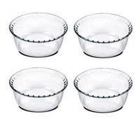 Lot de 4 moule soufflé rond, moule en verre fileté, plateau réfractaire, plat à four moule de cuisson, capacité 700 ml - Diamètre 15.1 x Hauteur 5.9 cm -JUANIO- Transparent G