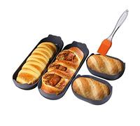 Lot de 4 moules à baguette - Long pain français + petite baguette, moule en silicone perforé antiadhésif, bâton de pain et rouleaux de pain, hot dog, hamburger, brosse résistante à la chaleur