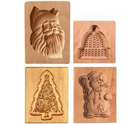 Lot de 4 moules à biscuits en bois gravés en 3D pour la pâtisserie et les biscuits de Noël.