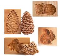 Lot de 4 moules à biscuits en bois sculpté - Moule à biscuits - Emporte-pièce amusant en 3D - Motif animal - Outil de cuisson