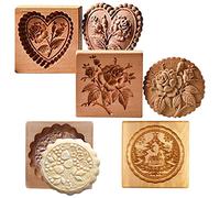 Lot de 4 moules à biscuits en bois sculpté - Moule à biscuits - Emporte-pièce amusant en 3D - Motif floral - Outil de cuisson