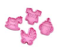 Lot de 4 moules à biscuits sur le thème pour les fêtes de nouveau-nés en matériaux PP efficaces pour décorer les pâtisseries essentielles en forme de poussettes de bébé