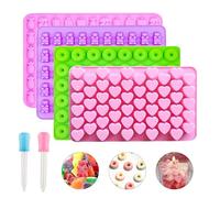 Lot de 4 moules à bonbons en silicone avec 2 compte-gouttes | Moules en forme de cœur pour bonbons, chocolat, gelée, y compris fruits, beignets, oursons en caoutchouc