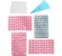 Lot de 4 moules à bonbons en silicone, Moules en caoutchouc avec poche à douille et racloir, Moules à bonbons en silicone antiadhésifs, y compris Mini-glace, Dauphin, Arbre, Crabe