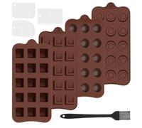 Lot de 4 moules à chocolat en silicone avec 3 pochoirs et pinceaux - Moule à glaçons pour biscuits, bonbons, décoration de gâteau - Antiadhésif - Passe au lave-vaisselle