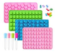 Lot de 4 moules à chocolat en silicone avec 4 compte-gouttes, moule de cuisson pour bonbons, ours en gélatine, lapin, beignets, cœur pour bonbons et gelée