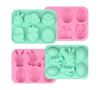Lot de 4 moules à chocolat en silicone pour Pâques en forme de lapin et d'œuf, 6 cavités antiadhésives, rose et vert, 19 x 15 cm