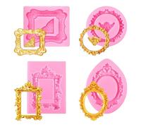Lot de 4 moules à fondant en silicone multi-usages, motif cadre photo en relief, pour la maison, la pâtisserie, les amateurs de sucre, les amateurs de chocolat