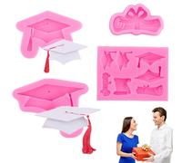 Lot de 4 moules à fondant en silicone pour remise de diplôme et diplôme de docteur en forme de chapeau de médecin, bonbons, chocolat, décoration de gâteau