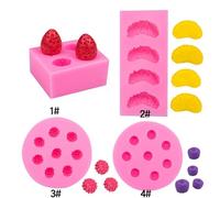 Lot de 4 moules à gelée en forme de fruits, fraise 3D, orange, framboise et myrtille, moules en silicone pour fondant, résine époxy, savon, cire, bonbons