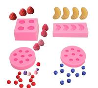 Lot de 4 moules à gelée en silicone 3D en forme de fraise, orange, framboise et myrtille pour savon, cire, bonbons, décoration de gâteau