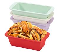 Lot de 4 moules à pain en silicone - Petit format - Rectangulaire - 20 x 9,5 x 5,5 cm - Petit moule à gâteau - Rouge + blanc + violet + vert - Rectangulaire