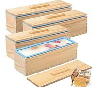 Lot de 4 moules à savon en silicone - 1200 ml - Rectangulaires - En bois - Avec caisses en bois et couvercles - Pour la fabrication de savon - Bleu