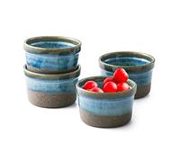 Lot de 4 Moules à Soufflé, 240 mL Ramequins Rond, Bol à Sauce Tapas, Moules pour Pudding, Creme Brulee, Bol à Dessert, Four et Micro-onde Convient (Bleu marine)