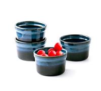Lot de 4 Moules à Soufflé, 240 mL Ramequins Rond, Bol à Sauce Tapas, Moules pour Pudding, Creme Brulee, Bol à Dessert, Four et Micro-onde Convient, Bleu étoilé