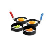 Lot de 4 moules à œufs circulaires avec poignée anti-brûlure, moules de cuisson pour œufs, crêpes, mini omelettes