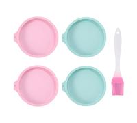 Lot de 4 Moules à Œufs de Friteuse à Air Chaud avec Pinceau en Silicone - Réutilisables (Rose, Vert)