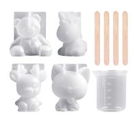 Lot de 4 Moules Adhésifs, Verre Doseur, Agitateurs, Formes en Cristal Tridimensionnels et Silicone Animal - Différentes Formes Géométriques pour Travaux Manuels