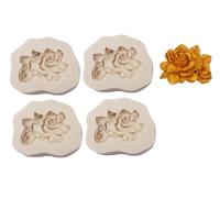 Lot de 4 moules de cuisson en silicone 3D pour chocolat, fondant, bougies - Motif rose - Pivoine, tournesol et lotus - 4 roses chinoises