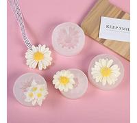 Lot de 4 moules en résine en forme de fleur de camomille avec trou/fleur de camomille simple/quatre marguerites en un seul moule en silicone pour bougie en résine