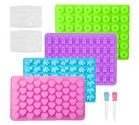 Lot de 4 Moules en Silicone de Cuisson et à Glaçons avec 2 Compte-gouttes, 100 Feuilles de Papier à Bonbons - Motifs en Caoutchouc pour Chocolat