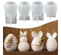 Lot de 4 moules en silicone de Pâques - Moules de coulée en silicone - Pour le printemps - Lapin de Pâques - Moules en plâtre à couler - Blanc