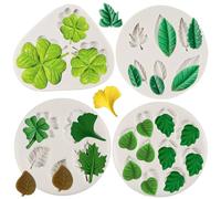 Lot de 4 moules en silicone en forme de feuille de trèfle, palme, érable, ginkgo biloba pour décoration de gâteau, chocolat, décoration de cupcakes, bonbons, argile polymère, pâte à gomme