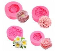 Lot de 4 moules en silicone en forme de fleurs - Bougies roses pivoines - Œillet gardénia - Moules à bougies à mouler soi-même en résine - Savon