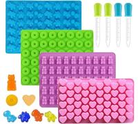 Lot de 4 moules en silicone en forme d'ourson en forme de cœur avec 4 pipettes pour chocolat, gelée, chocolat (couleur aléatoire)