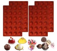 Lot de 4 moules en silicone - Moule à 24 cavités pour chocolat chaud, hémisphères ronds de 3 cm, moules en silicone de 30 x 17 cm pour chocolat, gelée, mousse