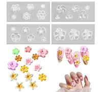 Lot de 4 moules en silicone pour décoration d'ongles en forme de fleur, moules 3D pour nail art, pochoirs floraux, outils de décoration de manucure, fournitures réutilisables