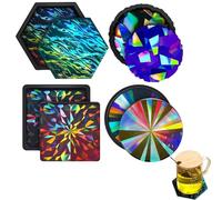 Lot De 4 Moules En Silicone Pour Dessous De Verre Holographique - Moules Holographiques Multifonctionnels, Moule De Dessous De Verre Holographique, Outil De Fabrication En Résine Résiliente, Kit De Fa